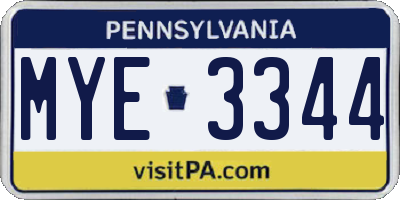PA license plate MYE3344