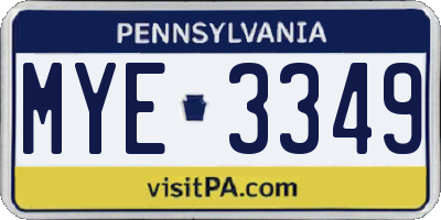 PA license plate MYE3349