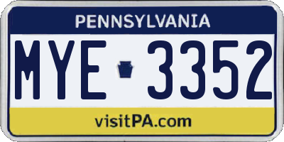 PA license plate MYE3352