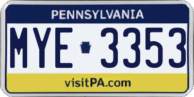 PA license plate MYE3353