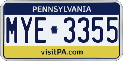 PA license plate MYE3355