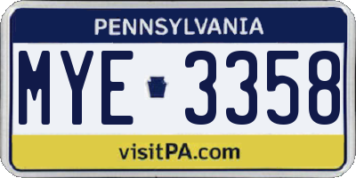 PA license plate MYE3358