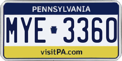 PA license plate MYE3360