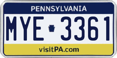 PA license plate MYE3361