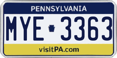 PA license plate MYE3363