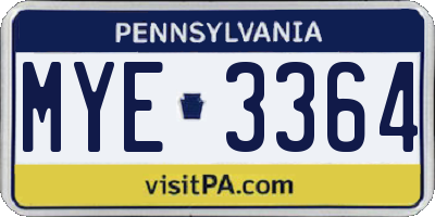 PA license plate MYE3364