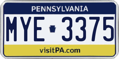 PA license plate MYE3375