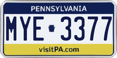PA license plate MYE3377