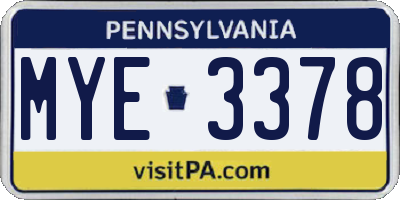 PA license plate MYE3378