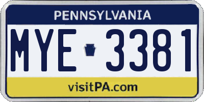 PA license plate MYE3381