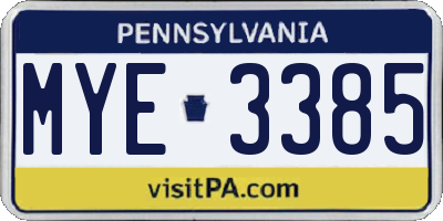 PA license plate MYE3385