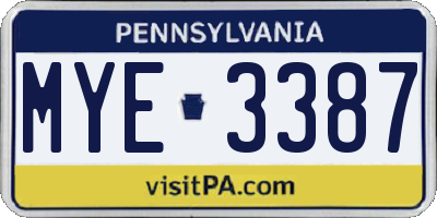 PA license plate MYE3387
