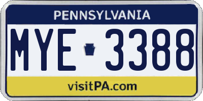 PA license plate MYE3388