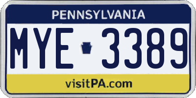 PA license plate MYE3389