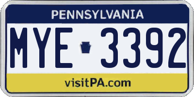 PA license plate MYE3392