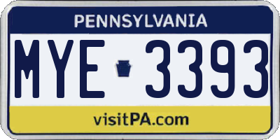 PA license plate MYE3393