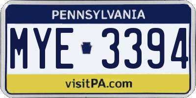 PA license plate MYE3394