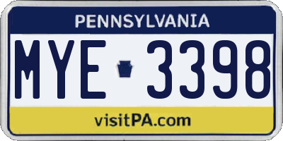 PA license plate MYE3398