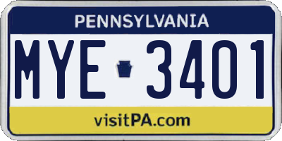 PA license plate MYE3401