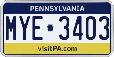 PA license plate MYE3403