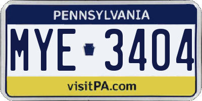 PA license plate MYE3404