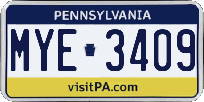 PA license plate MYE3409