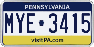 PA license plate MYE3415