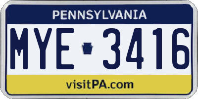 PA license plate MYE3416