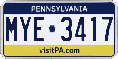 PA license plate MYE3417