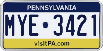 PA license plate MYE3421