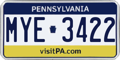 PA license plate MYE3422