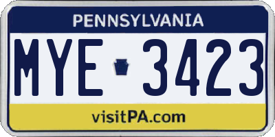 PA license plate MYE3423