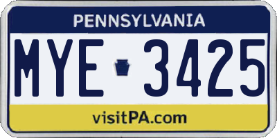 PA license plate MYE3425