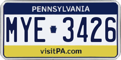 PA license plate MYE3426