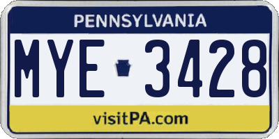 PA license plate MYE3428