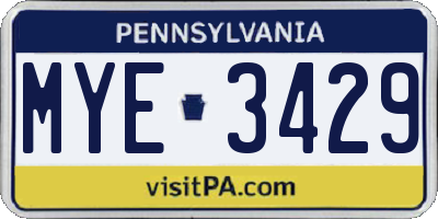 PA license plate MYE3429