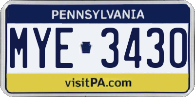 PA license plate MYE3430