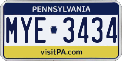 PA license plate MYE3434