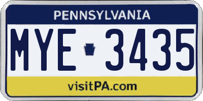 PA license plate MYE3435