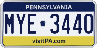 PA license plate MYE3440