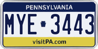 PA license plate MYE3443