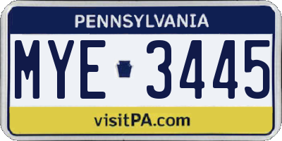 PA license plate MYE3445