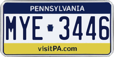PA license plate MYE3446
