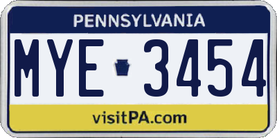 PA license plate MYE3454