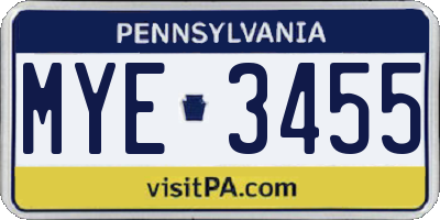 PA license plate MYE3455