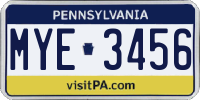 PA license plate MYE3456