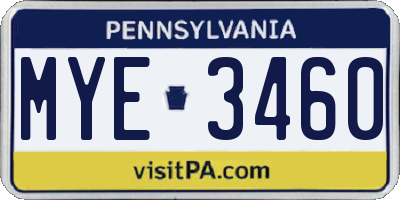 PA license plate MYE3460