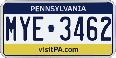 PA license plate MYE3462
