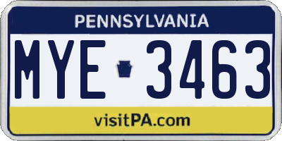 PA license plate MYE3463