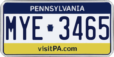 PA license plate MYE3465